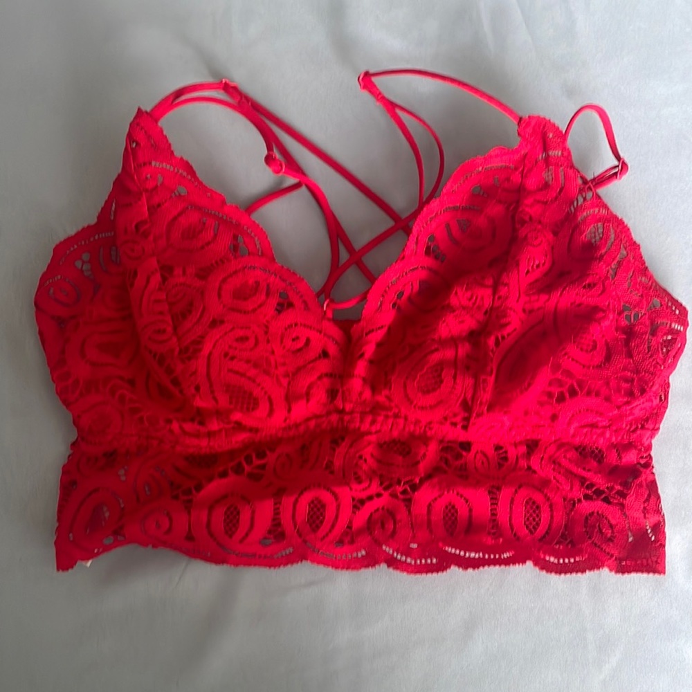 Padded red floral PINK Bralette